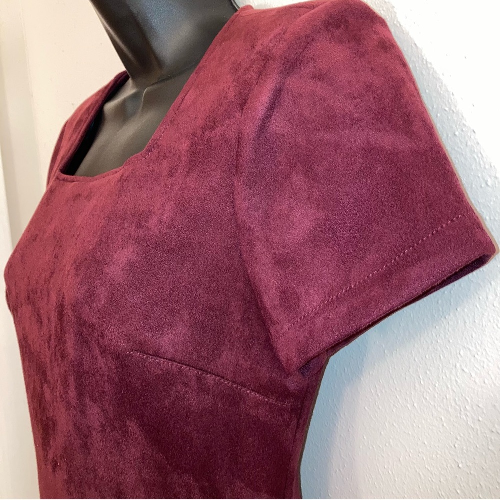 Calvin Klein Faux Suede Square Neck Asymmetrical Zip Short Sleeve Sheath Dress - Picture 9 of 15